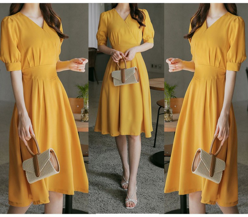 ĐẦM CỔ V CHIẾT EO THẮT NƠ SUGAR