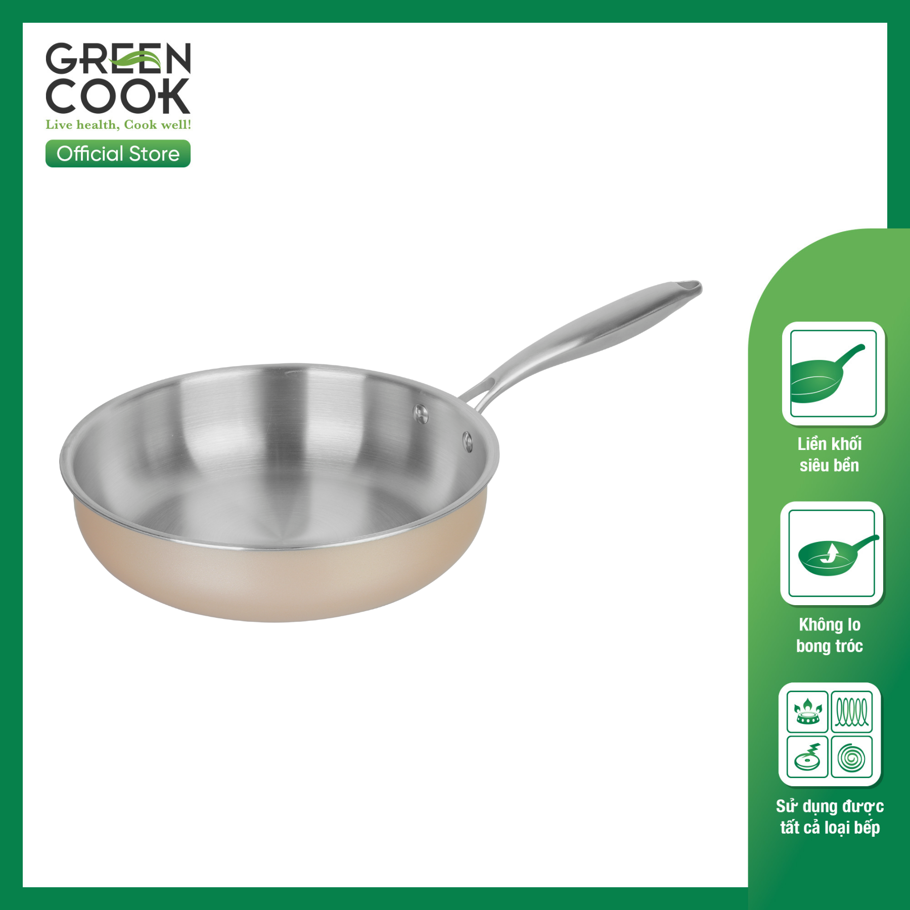 Chảo Inox Nguyên Khối Đáy Từ Green Cook…