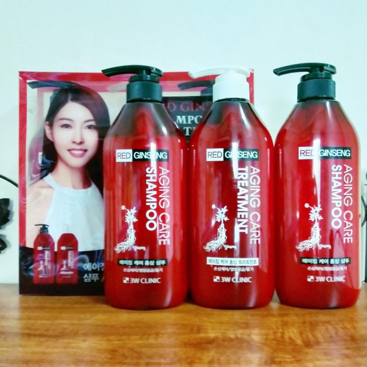 Bộ 2 dầu gội 1 dầu xả tinh chất nhân sâm đỏ -3w clinic red ginseng shampoo