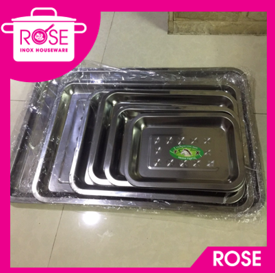 Khay inox chữ nhật nhiều size - mâm inox chữ nhật đủ size - mâm cherry cạn size lớn