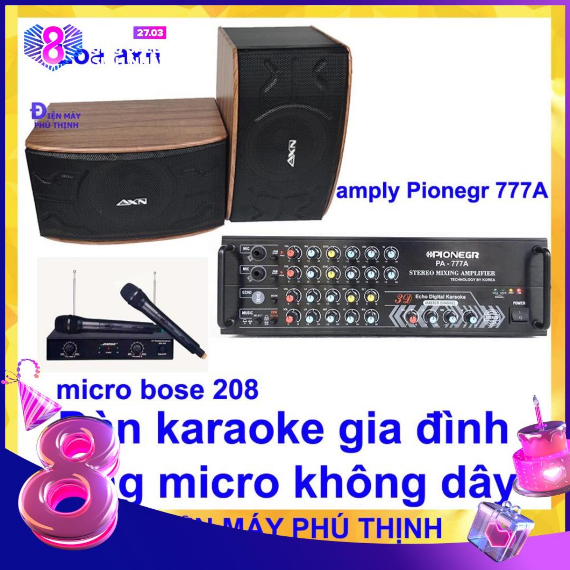 Dàn karaoke gia đình bluetooth kèm micro không dây JZ