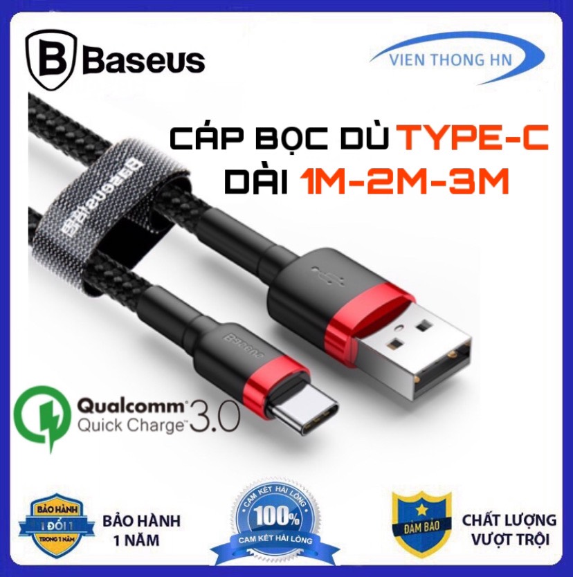 Dây sạc type c Baseus cafule siêu nhanh dài 1m 2m 3m - Cáp typec bọc dù andoird dùng cho samsung xiaomi oppo ...vv