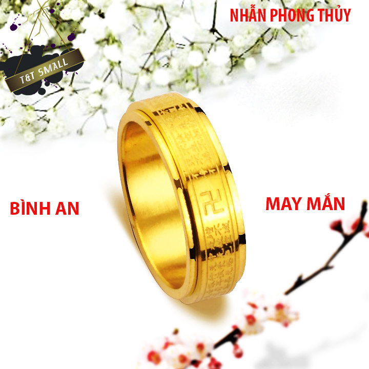 [HCM]NHẪN PHONG THỦY BÌNH AN-NHẪN BÁT NHÃ TÂM KINH BẢNG NHỎ 6MM  - phiên bản chữ vạn - đeo tay vạn sự may
