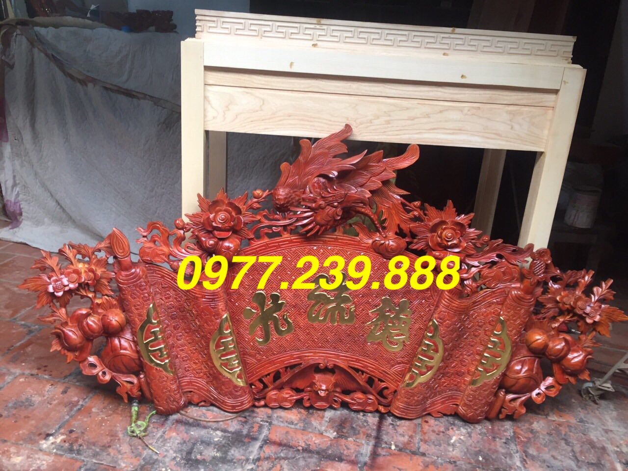 bộ đồ thờ cuốn thư câu đối gỗ gụ