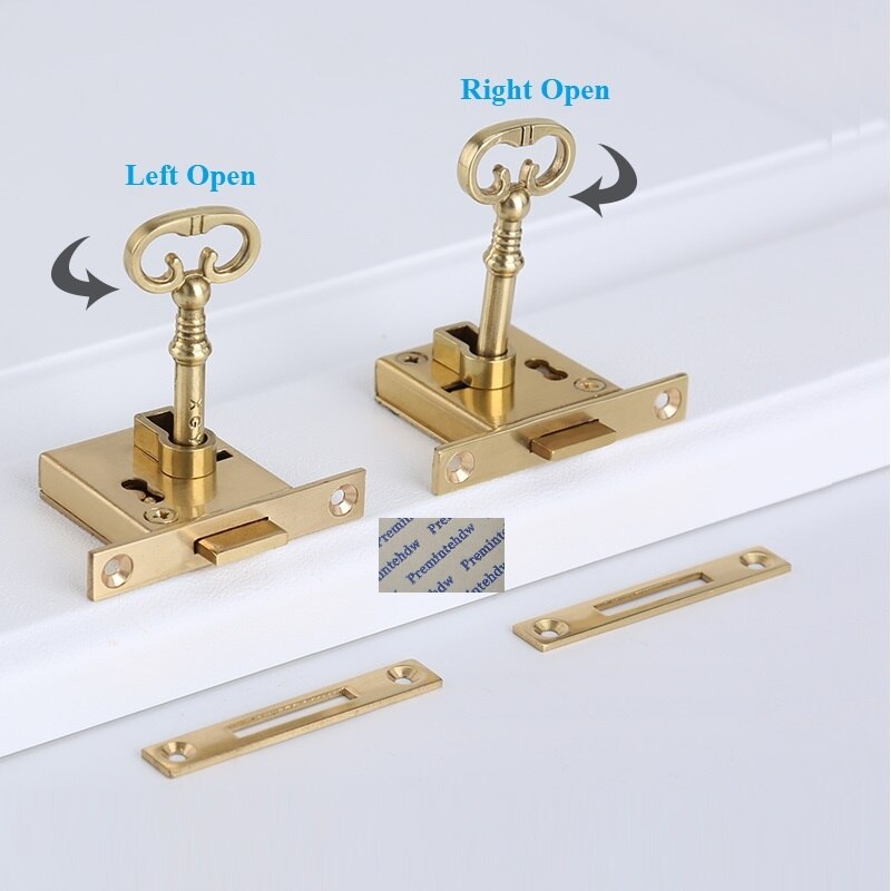 Classic Antique Brass Cabinet Drawer Case Box Lock With Scepter Key