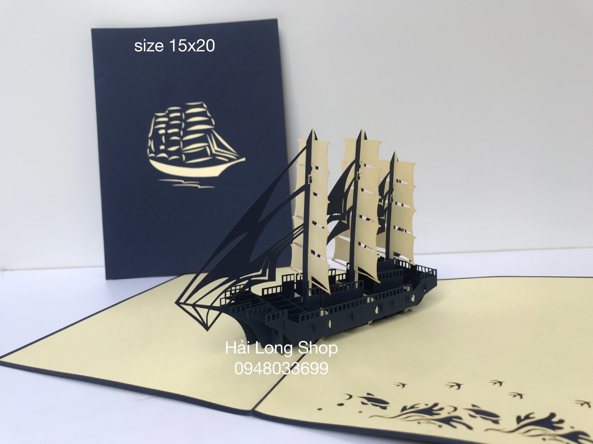 Thuyền 6 ( 3 cánh ) - Boat - Thiệp 3D ( bìa xanh blue)