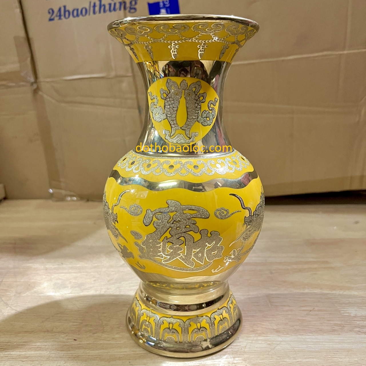 Bình bông sứ màu vàng 3D cao cấp 5 cỡ, bình cắm hoa