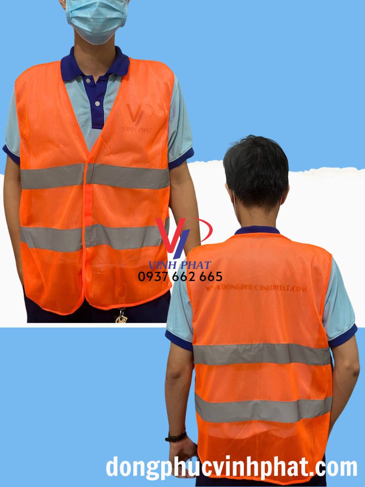 Áo lưới phản quang bảo hộ palide khóa dán màu cam phản quang xám, vải lưới siêu nhẹ thoáng mát-hình thật