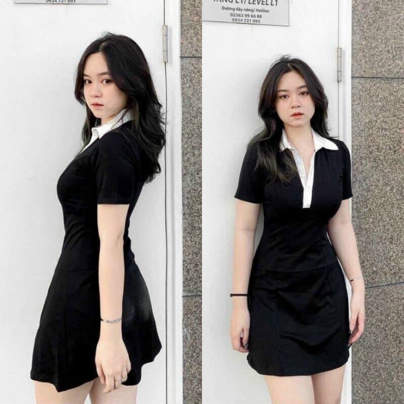 [HCM]Đầm Chử A Cổ Bẻ Phối Viền