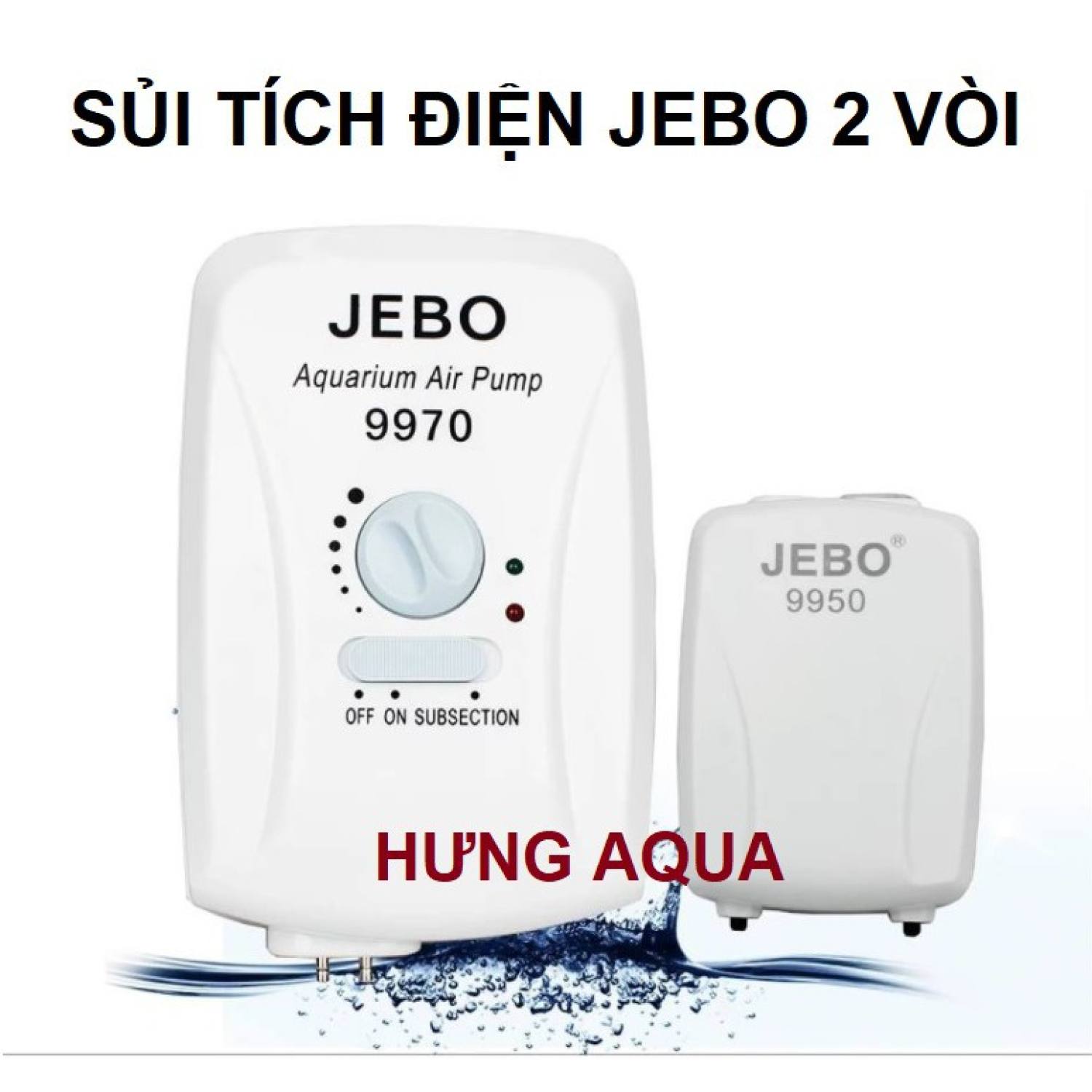 Máy sủi oxy - sủi oxy tích điện chạy pin sạc jebo 9950 / 9970 loại 2 vòi đề phòng cúp điện