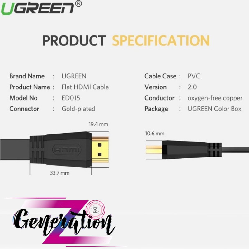 Cáp Hdmi 2.0 dẹt Flat Cable Màu Đen Ugreen Dài 1.5M - 5M