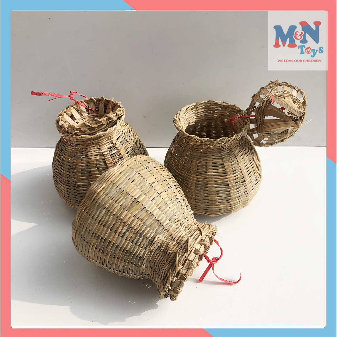 Giỏ tre đựng bắt tôm cua cá decor trang trí làm mẹt treo Tết