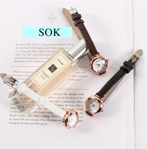 Đồng hồ nữ SOK mặt vát 3D dây da xinh xắn