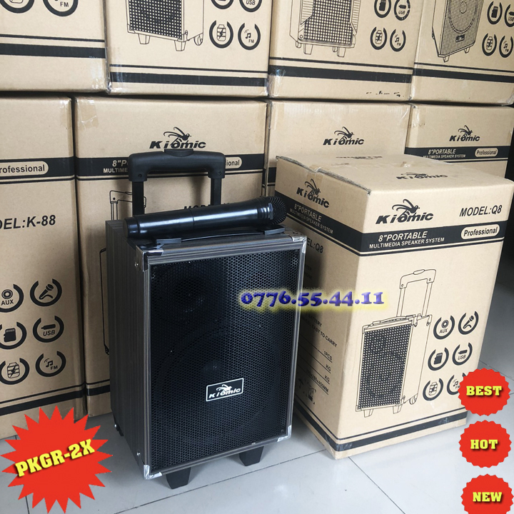 [HCM]Loa kẹo kéo Bluetooth Kiomic-Q8s Kiomic tặng kèm Micro không dây - âm thanh cực đại hát karaoke nghe nhạc cực hay