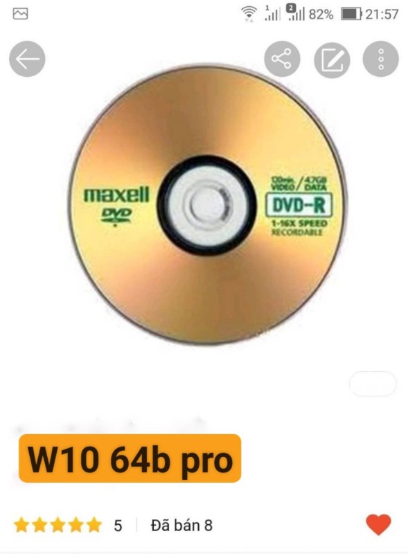 Bảng giá DVD cài W10 64b dùng vĩnh viễn Phong Vũ