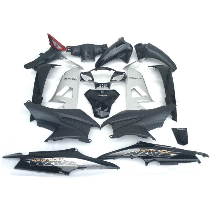 [TẶNG TEM] Dàn áo nhựa xe wave - vỏ nhựa xe Wave Alpha , Wave RS , Wave S100 nhựa ABS nguyên sinh màu ĐEN A531 - có TẶNG BỘ TEM cao cấp - chống bay màu, phụ tùng xe máy giá rẻ