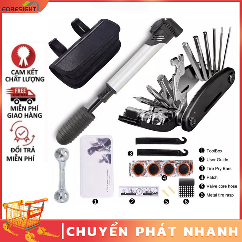 Bộ dụng cụ sửa chữa xe đạp kèm hộp vá lốp đa năng gắn treo khung sườn xe-dụng cụ sửa chữa xe đạp đạp