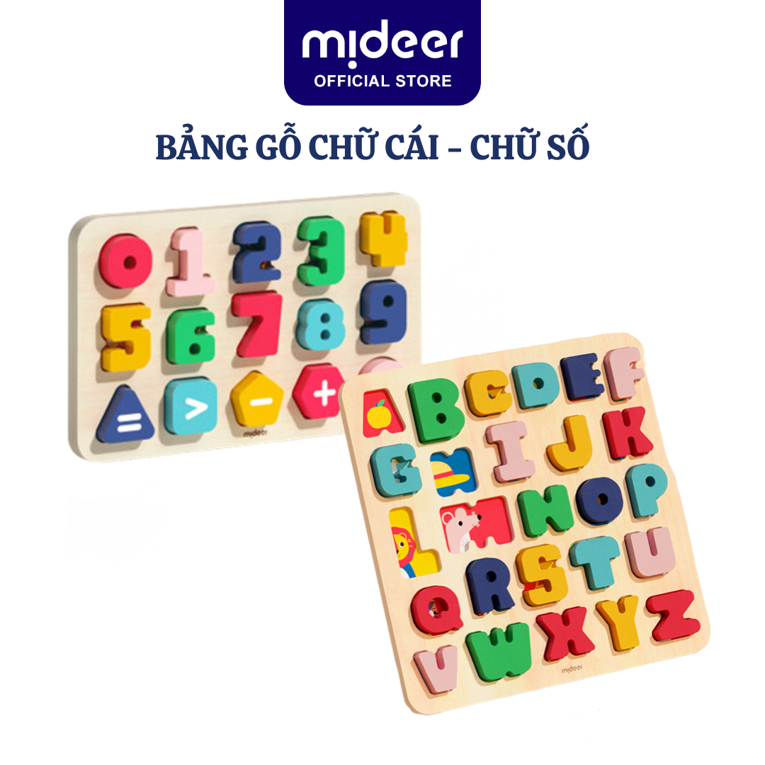 Bảng ghép hình chữ cái, số , đồ vật và thức ăn nam châm Mideer wooden peg puzzles