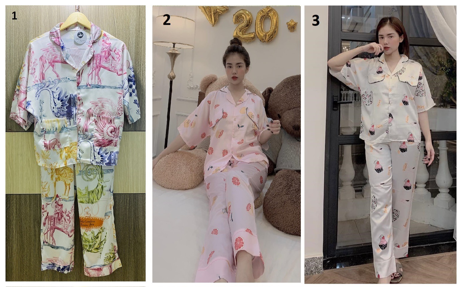 [HCM]Đồ Bộ Lụa Mới Cao Cấp Tay Lửng Cánh Dơi Quần Dài (Part 2) (40-65kg)