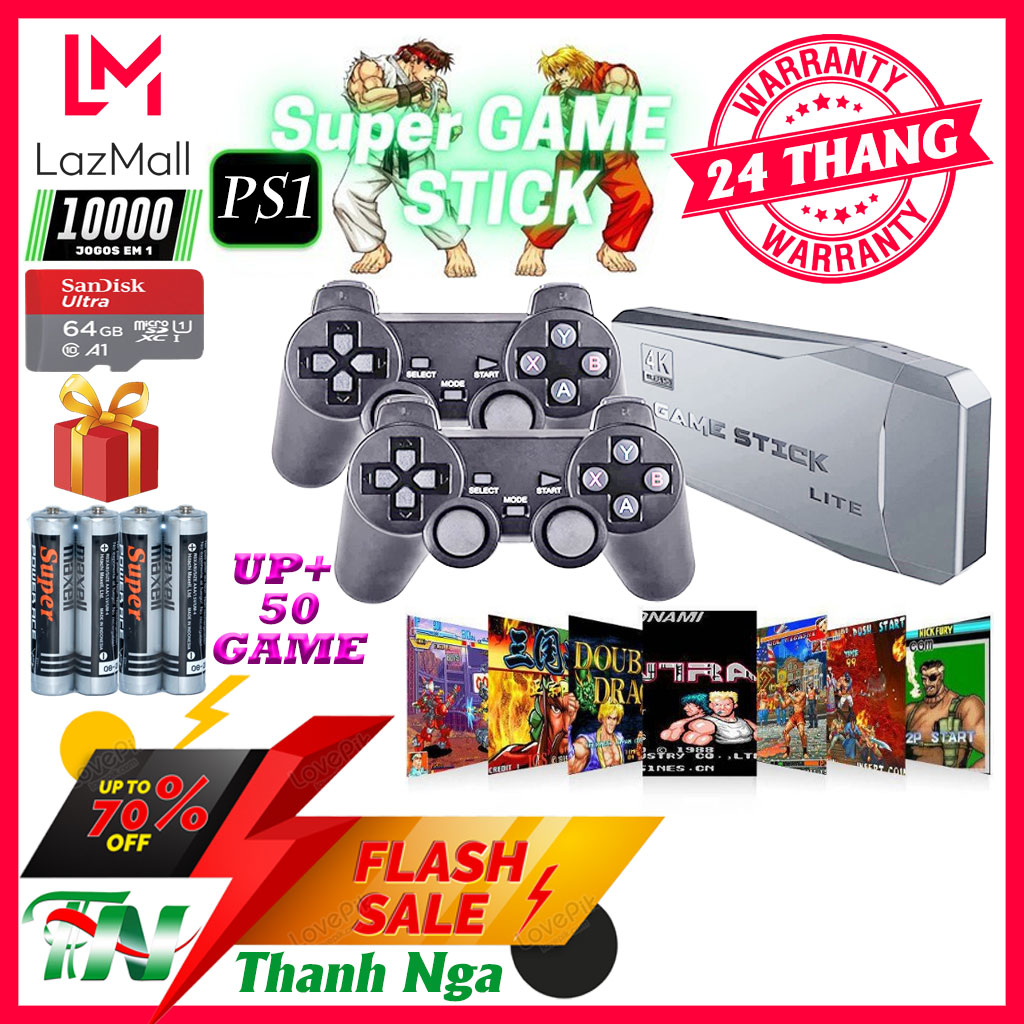 Máy Chơi Game 4 Nút Không Dây Stick 10000 Game - Máy Chơi Game Không Dây Cổng HDMI 4K, Hỗ Trợ Tải Game Dạng CPS/FC/ GBA/ PS1/ MD/ SFC/ GB/ GBC, máy chơi gamer điện tử cầm tay, máy chơi game trên tivi