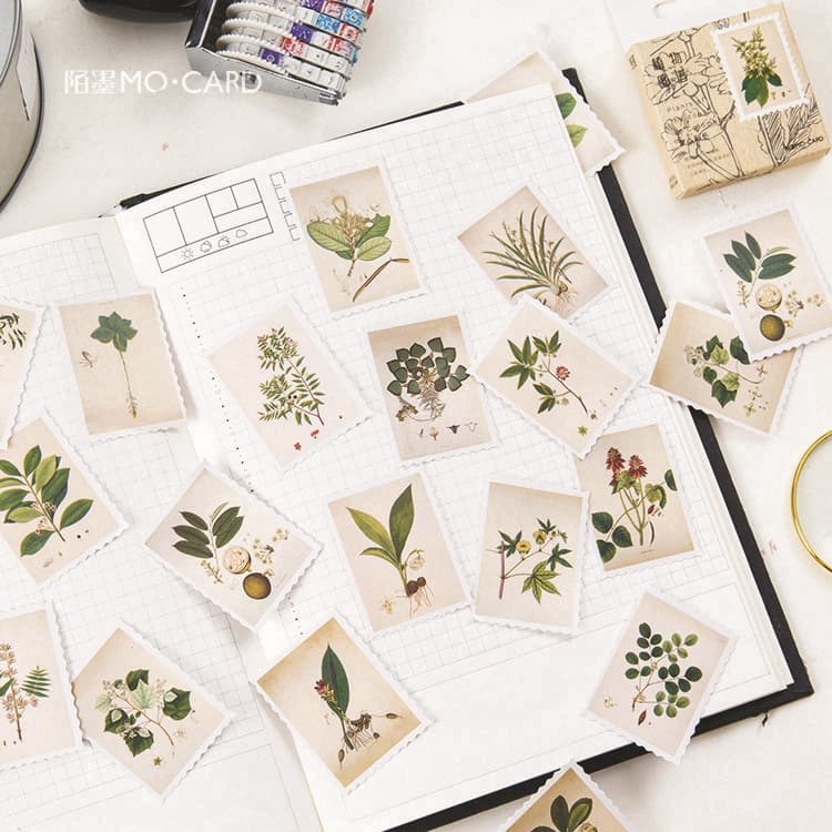 Hộp 45 miếng Sticker vintage Tem cây xanh
