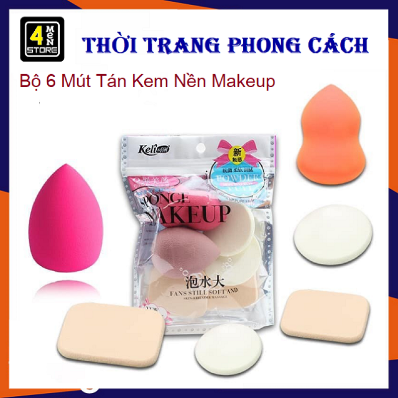 [HCM]⚡ Set 6  Mút Tán Kem Nền Makeup - Bông mút trang điểm tán kem nền phấn phủ Keli 6 miếng ⚡