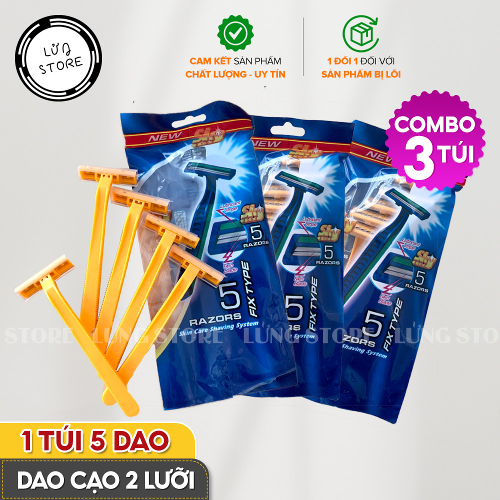 Combo 3 túi dao cạo râu 2 lưỡi tiện dụng (1 túi 5 cái)
