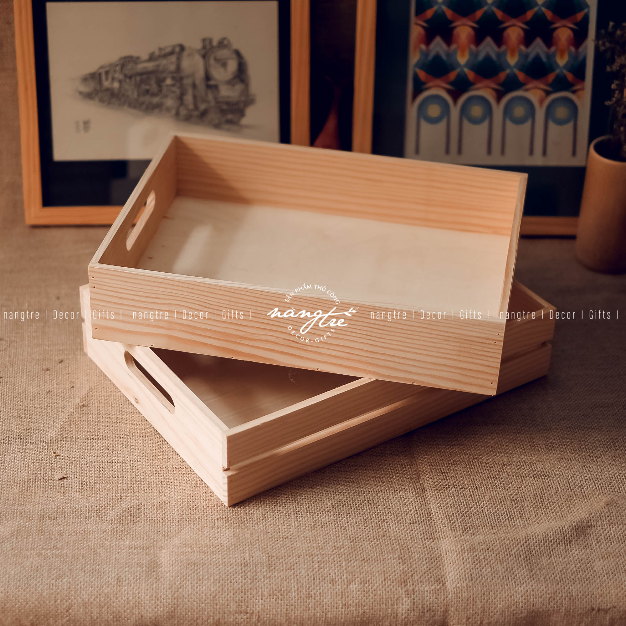 Khay quà bằng gỗ/ Khay gỗ đựng quà (8x28x38cm)