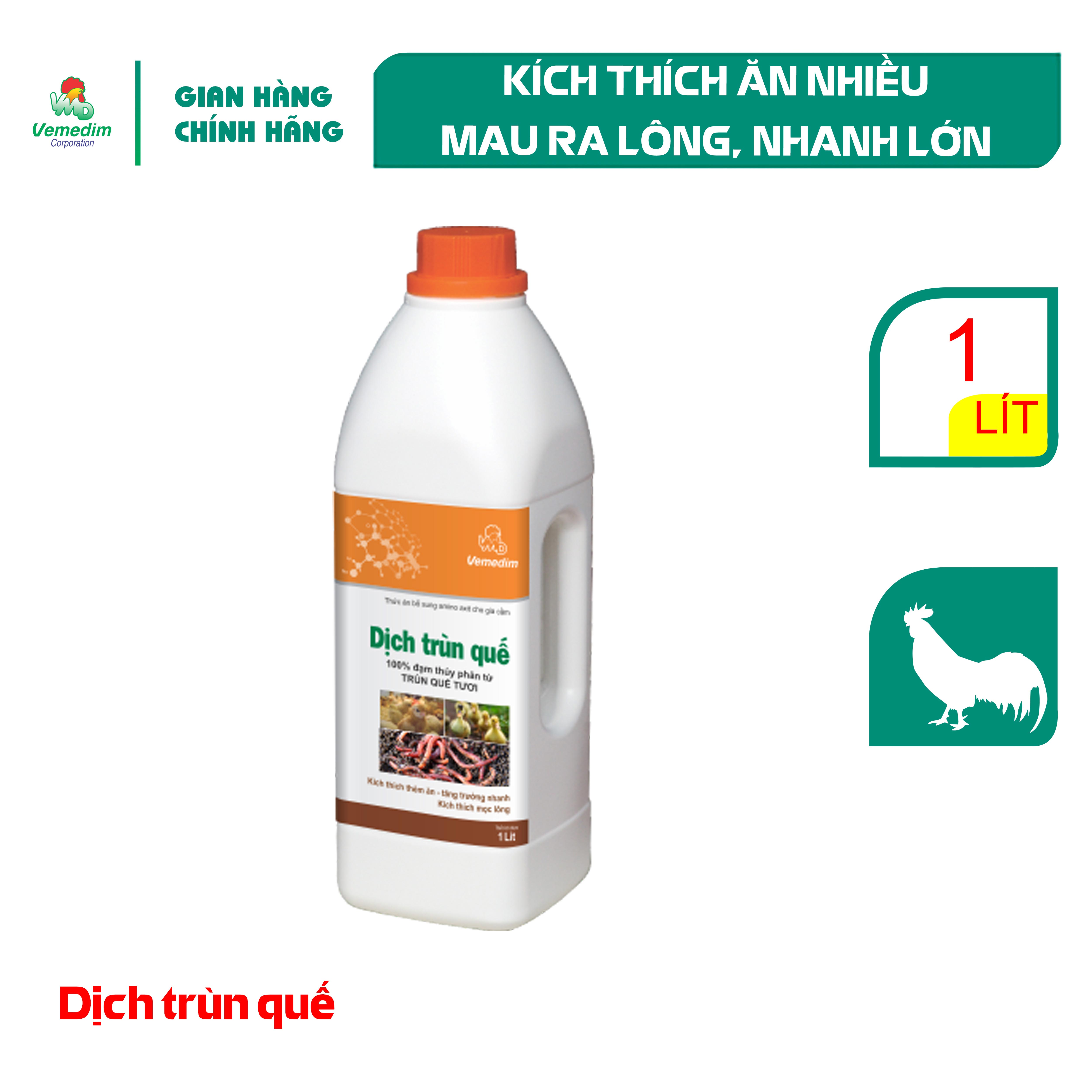 "Hoàn tiền đến 10%" Vemedim Dung dịch trùn quế Thúc lớn, mau ra lông cho gia cầm, chai 1lit