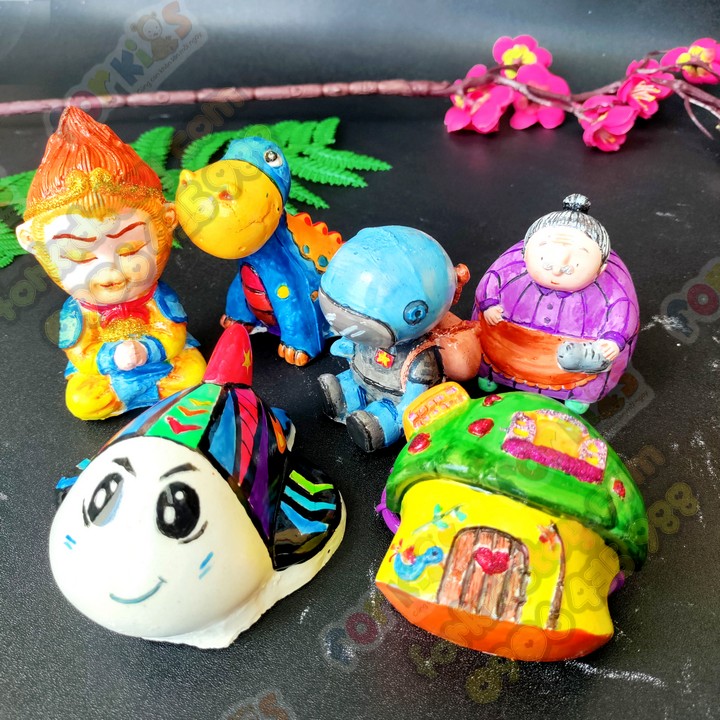 6 coloring craft statue (7-9cm), with 6 colors 2 Brush 1 tray, gypsum statue, coloring craft toys for kids