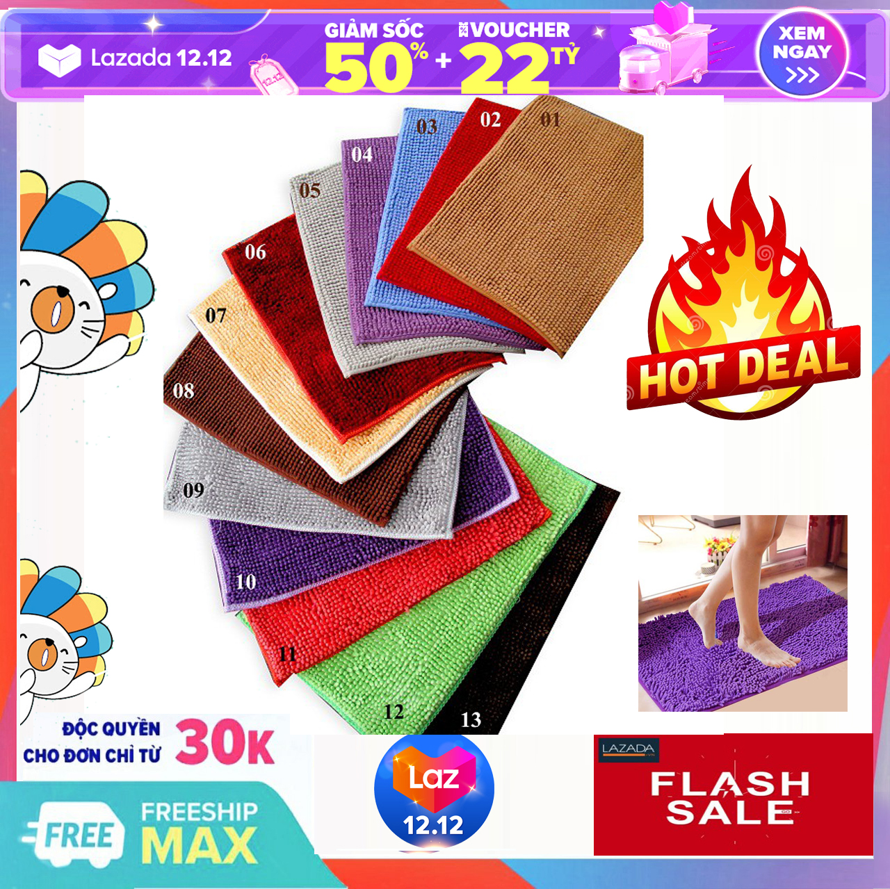 combo 05 Thảm lau chân san hô Thái Lan siêu thấm chống trượt 35x50cm