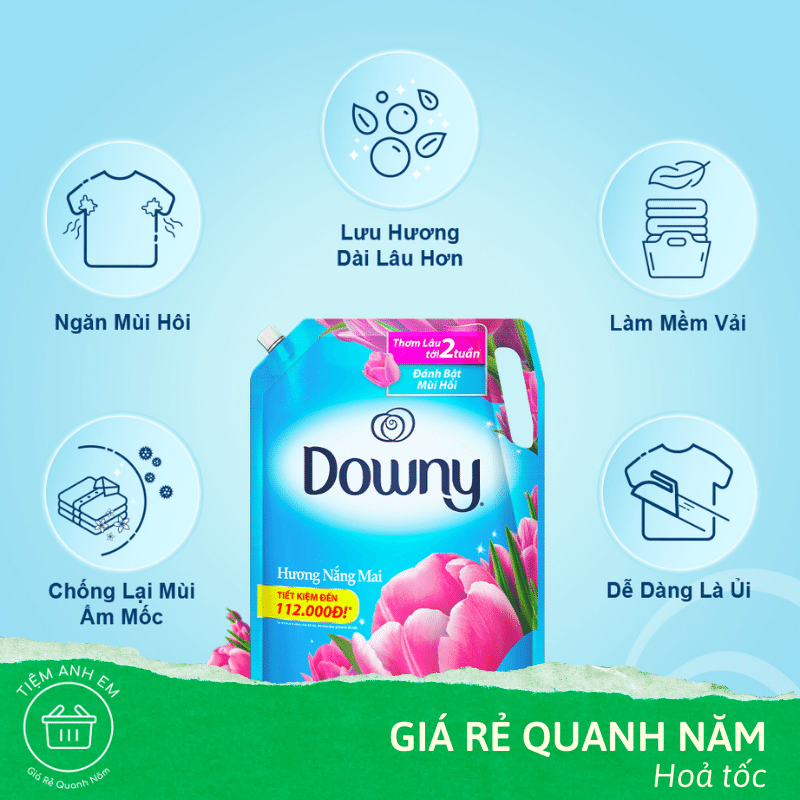 [Rẻ vô địch] Nước xả vải Downy nắng mai túi 3L