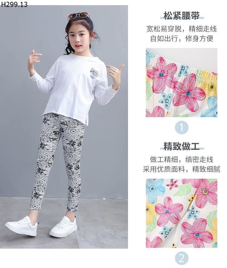 [HCM]Quần Legging Thun Hoa Văn Bé Gái Size 12-33kg