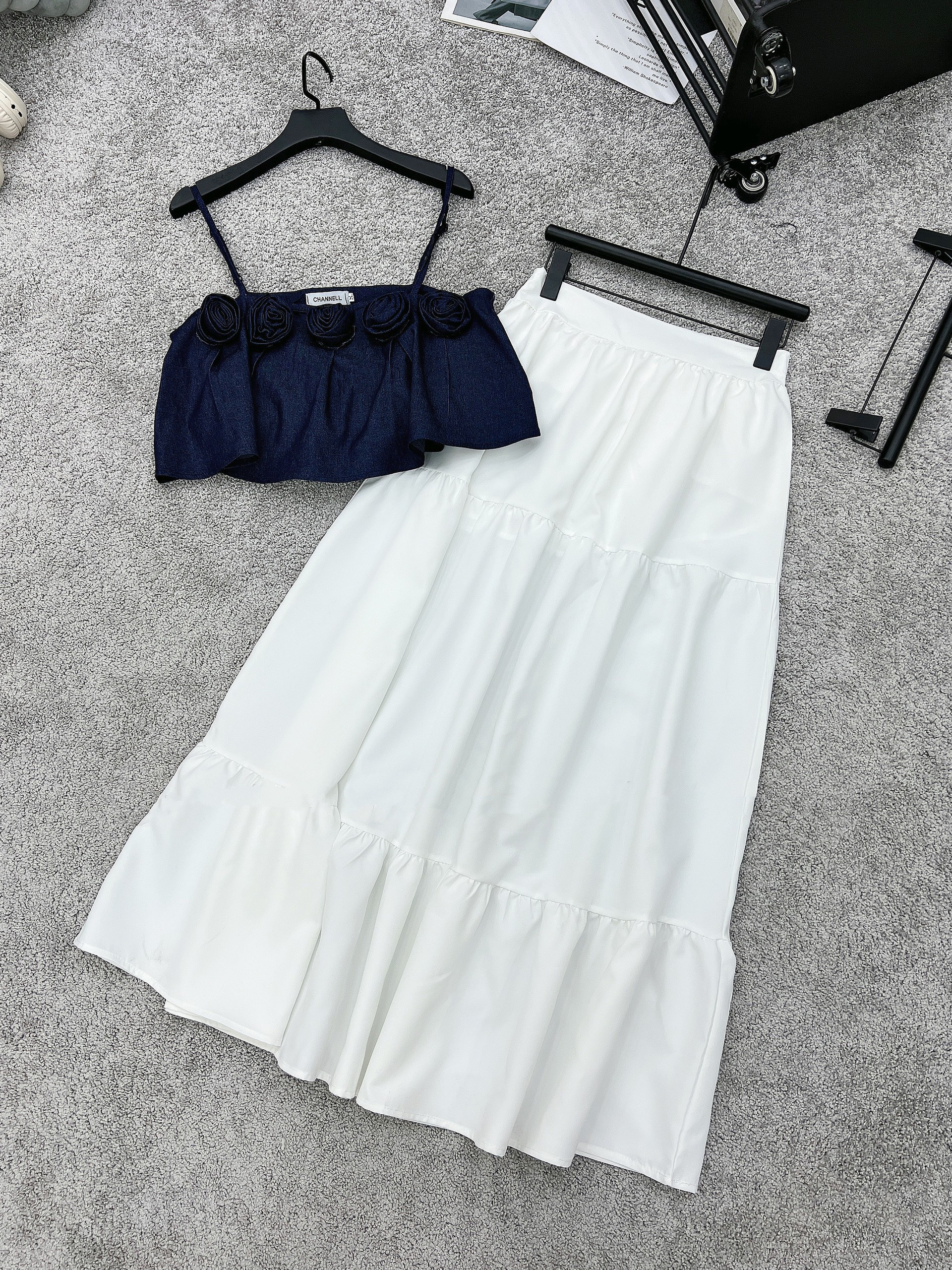 set váy 2 dây hoa dáng ngắn và dáng dài