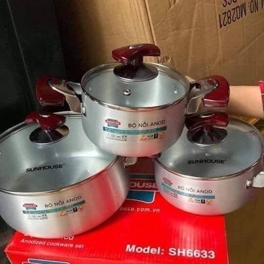 Bộ Nồi Anod Sunhouse Sh6633 Size 16/18/24cm