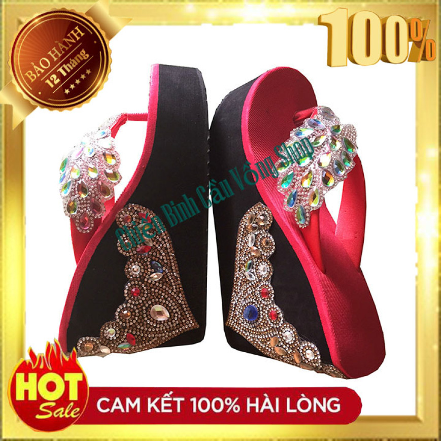Dép kẹp chim công dán gót vươn miện đỏ cao 10cm hàng chuẩn - Bảo hành 12 tháng giá rẻ