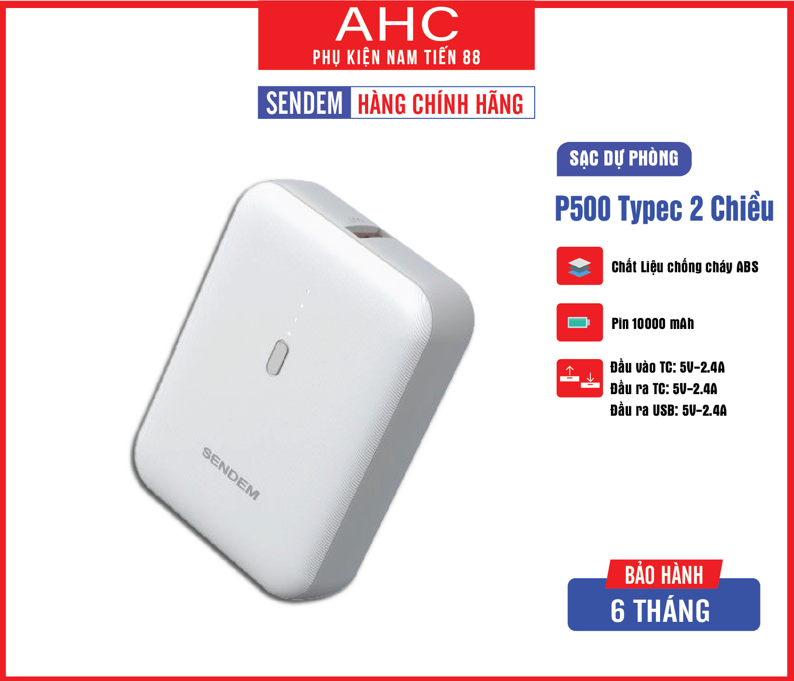Sac dự phòng mini P500 typeC 2 chiều 10000mah