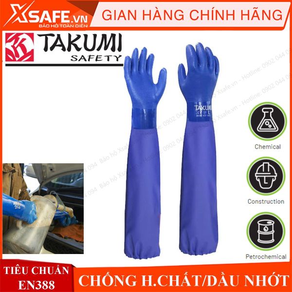 Găng tay chống hóa chất Takumi PVC600X găng tay chống axit - dầu nhớt - chất tẩy rửa - lót cotton thông thoáng - thương hiệu Nhật Bản -   [CHÍNH HÃNG][XSAFE]
