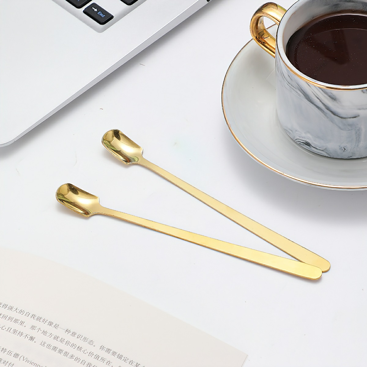 Luxury gold-plated stainless steel coffee spoon Cute tea/coffee spoon with handle 13 - 15 - 17cm long