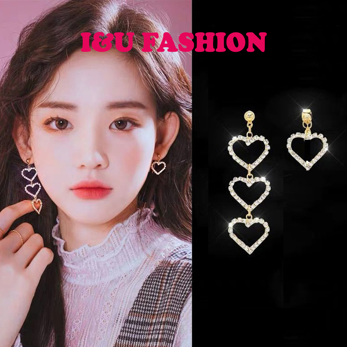 Phụ kiện Trang sức mới bông tai khuyên tai nữ bất đối xứng hình trái tim được đính đá lấp lánh độc đáo vô cùng sang chảnh  thời trang nổi bật và dễ thương KT-76