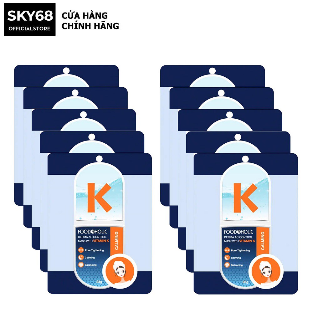 Hộp 10 Mặt Nạ Cấp Ẩm, Mờ Thâm Foodaholic Derma AC Control Mask With Vitamin K Calming 23g x 10