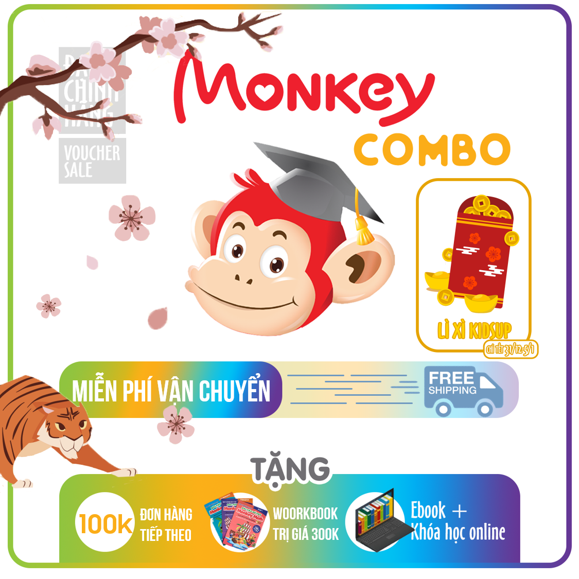 Combo 4 phần mềm Monkey - 1 năm, 2 năm ,trọn đời - (Monkey Junior, Monkey Stories, Monkey Math, Vmonkey) cho trẻ em từ 0 đến 14 tuổi - bảo hành chính hãng