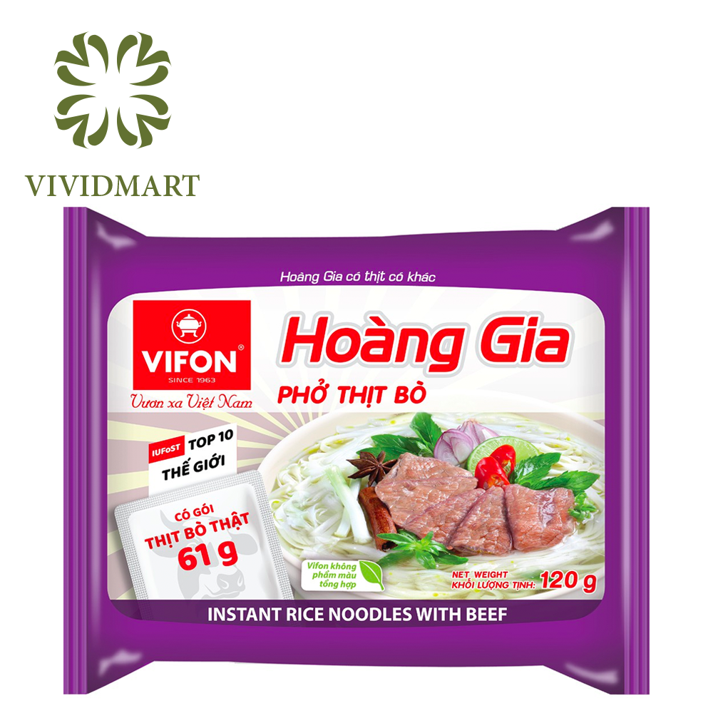 [Gói lẻ] VIFON HOÀNG GIA: MÌ (THỊT BẰM, THỊT BÒ), PHỞ (BÒ,GÀ), HỦ TIẾU NAM VANG, BÁNH ĐA CUA THỊT THẬT – GÓI 120g – VIFON