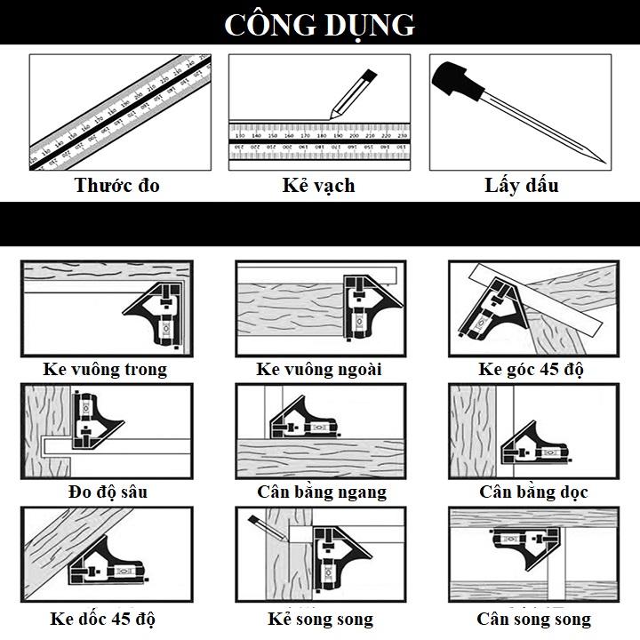 Thước đo góc đa năng, thước ke góc vuông 30cm