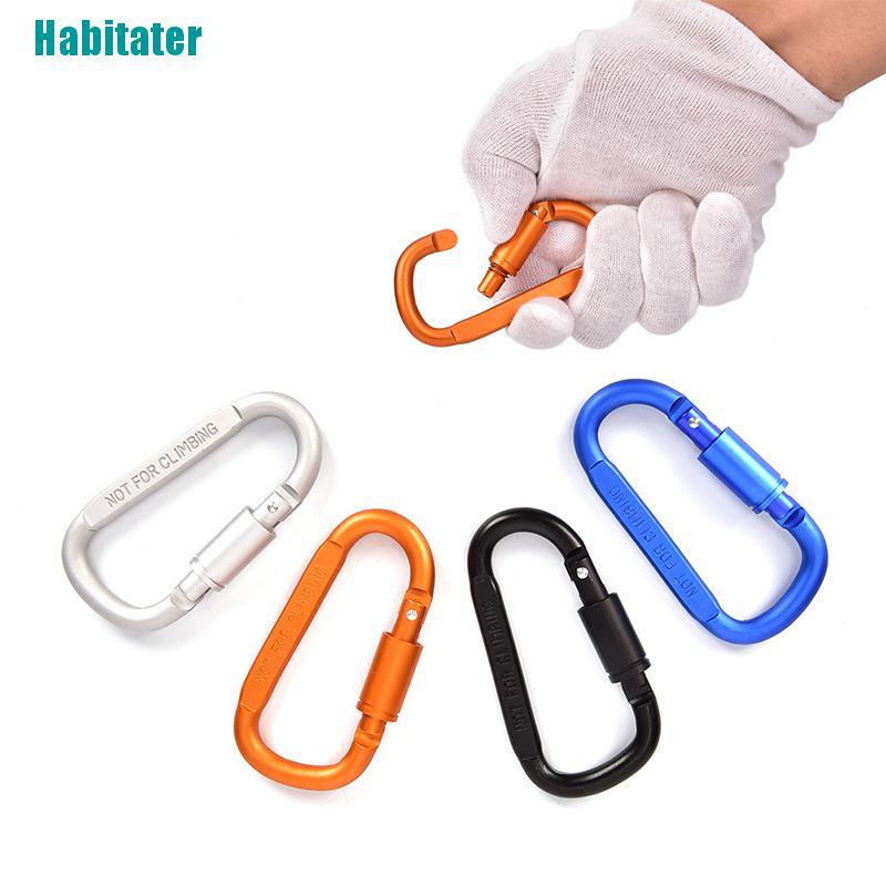 Móc khóa cài carabiner dạng chữ D bằng hợp kim nhôm có đai treo tiện lợi dành cho leo núi