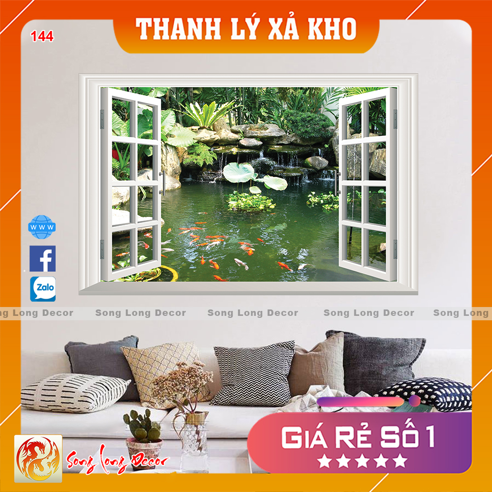 [THANH LÝ XẢ KHO]  Tranh dán tường 3d -  Tranh 3D Cửa Sổ 144 - Giấy dán tường 3d - Song Long Decor -