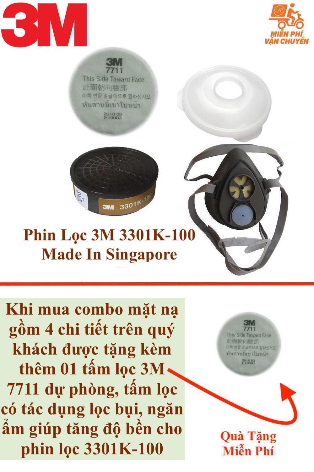 Trọn Bộ Mặt Nạ Lọc Độc 3M 3200 sử dụng Phin Lọc 3M 3301K-100 made in 3M Singapore Phòng Độc, Chống Khói Đám Cháy Cho Gia đình, quán karaoke, Chung Cư toà Nhà ( Tặng thêm 01 tấm lọc 3M 7711)
