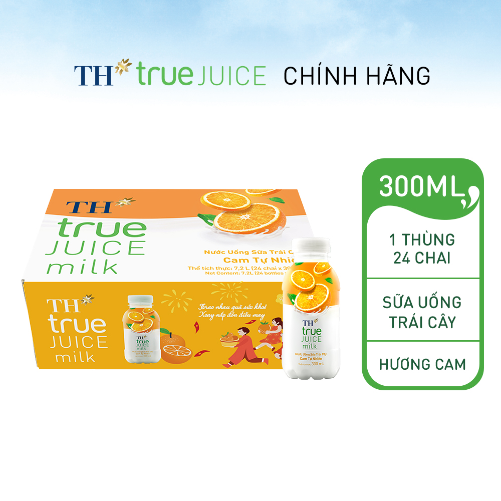 Thùng 24 chai nước uống sữa trái cây cam tự nhiên TH True Juice Milk 300ml (300ml x 24)