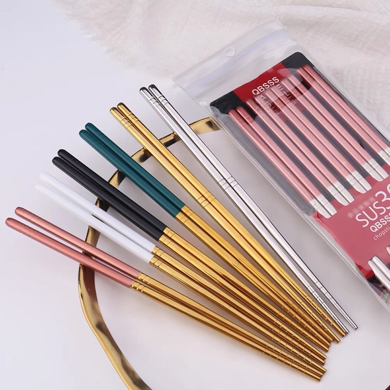 Set 5 đôi đũa ăn inox 304 cao cấp sang trọng