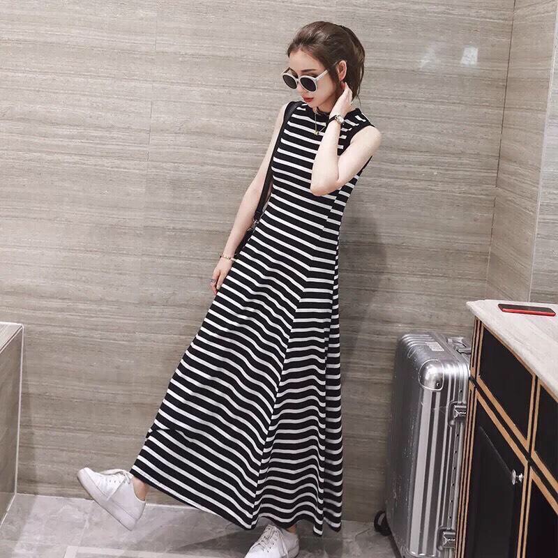 Đầm body thun sọc viền bo-TD